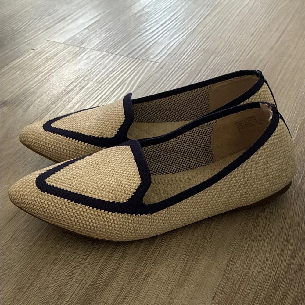 Birdies Blackbird Eggshell Navy Knit Point Toe Loafers - Picture 3 of 8